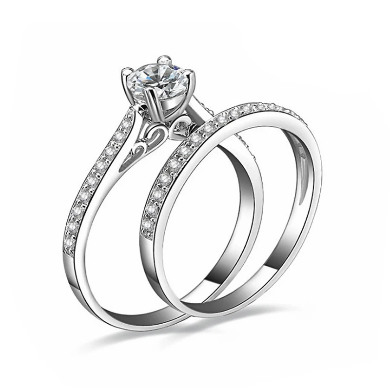 

LNRRABC 2Pcs/set Stainless Steel Silver Rings For Women Crystal Fashion Engagement Wedding Ring Wholesale Dropshipping