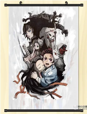 40*60 см) Demon Slayer: Kimetsu no Yaiba Пластиковые настенные наклейки аниме вокруг плакатов настенные свитки живопись фантастика Tanjirou Nezuko - Цвет: Синий