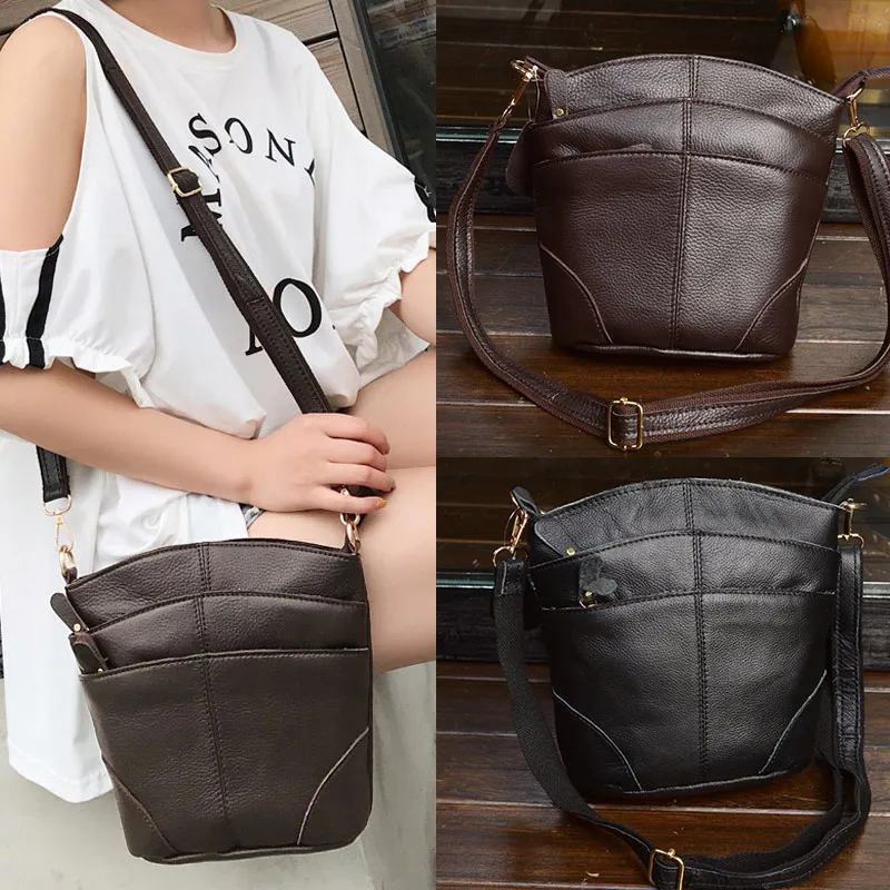 

Women Genuine Leather Shoulder Bag Mini Multilayer Pockets Crossbody Bag PO66
