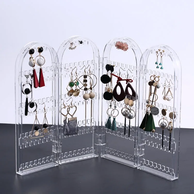 

Acrylic Earring Hanger, 2/4 Gates, Transparent Folding Jewelry Organizer, Collapsible Display Rack, Plastic Creative Case