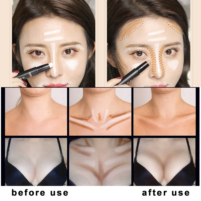 Hot sale Double-ended Concealer Stick 2 in 1 Contour Profile Highlighter Pen for Facial Makeup