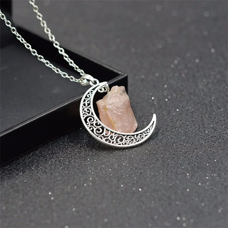 Новая мода Луна Винтаж нерегулярный натуральный камень кулон ожерелье s ожерелье мульти Spar кварцевые кристаллы ювелирные изделия