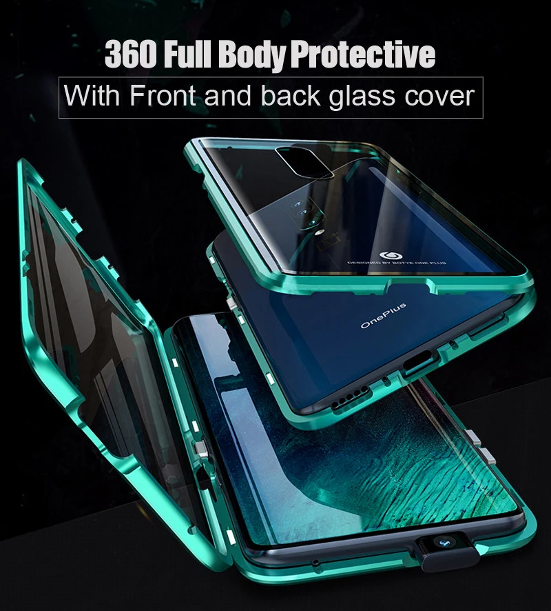 360 Полный Магнитный чехол для телефона Oneplus 7 Pro Алюминиевый металлический чехол-бампер двухсторонняя, для стекла чехол для Oneplus 7 Pro 1+ 7