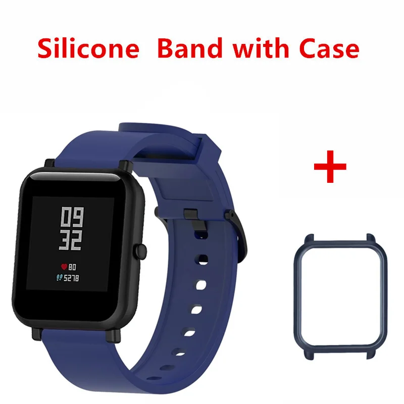 Midnight Blue AMAZFEEL 20 мм силиконовый ремешок с тонким чехлом, для xiaomi Huami Amazfit bip hands браслеты Замена полный защитный чехол - Цвет: Midnight Blue