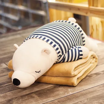 

70x30cm Cartoon white bear Soft Hand Warmer Cushion with Blanket Filling Car Office Chair Rest Throw Pillow Home Decor Toy Gift