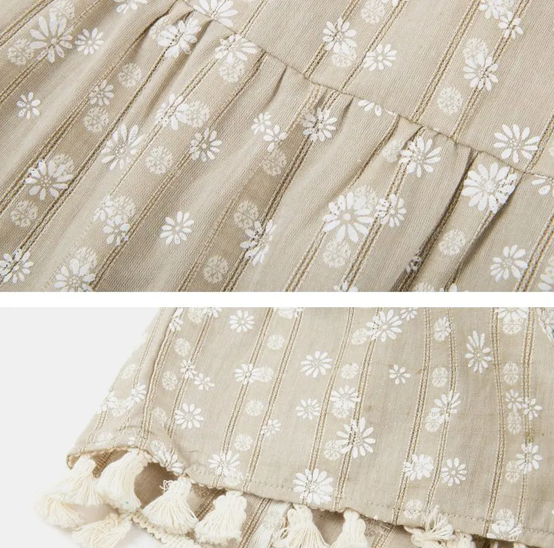 girls sleeveless flower print dress tassel trim G5080-16