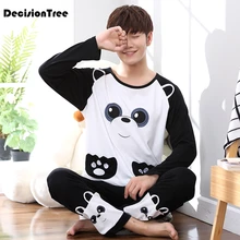 Мужские повседневные хлопковые пижамы с принтом, Мужская одежда для отдыха, домашняя одежда, пижамы плюс