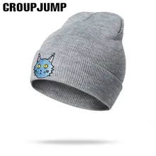Групповые прыжки милые лисы узорчатые вязаные шапки женская шапка вязаная Мужская зимняя шапка Skullies Beanies мультфильм Стиль хлопковые шапки-бини кошачьи шапки