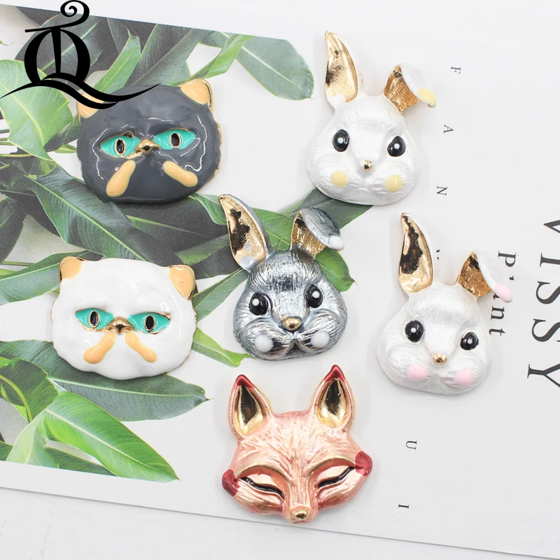 

2pcs flat back oil metal buttons Cute Cat Fox Rabbit cartoon Hairband garment accessories DIY Hair jewelry accessories p19