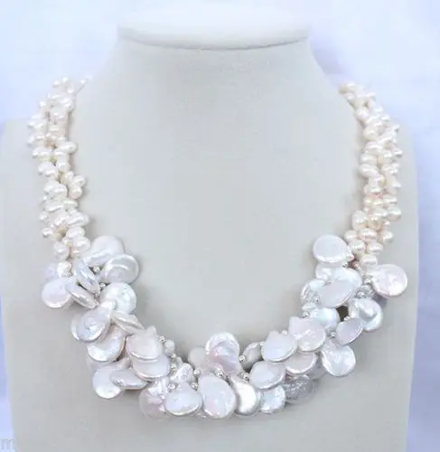 

huij 001285 unique set 3 rows sea white pearl necklace
