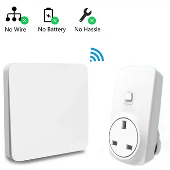 

UK Plug Wireless Socket with Waterproof Kinetic Battery-less Wireless Switch Remote Control Device 2500 Watts ON OFF, up to 30m