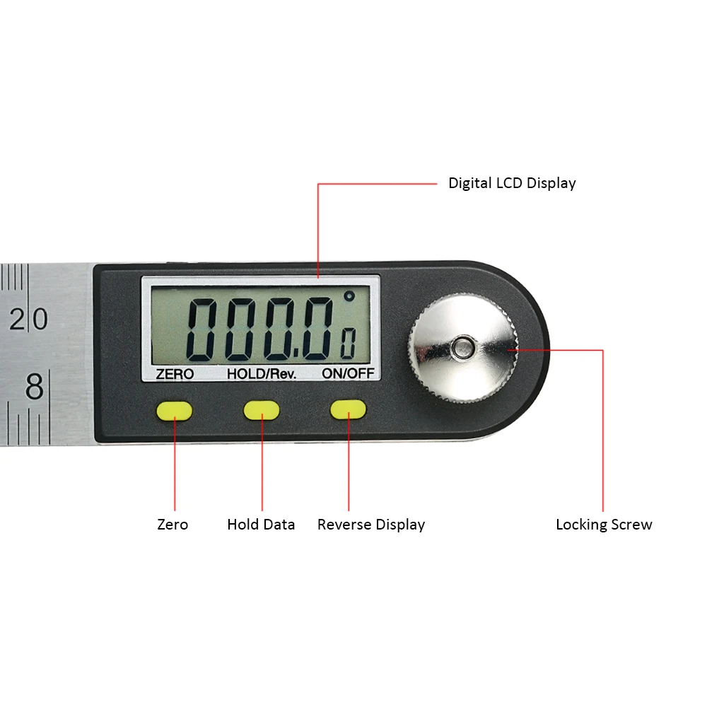 360 градусов 200 мм/8 дюймовая линейка угломер, Гониометр цифровой угломер измерительный инструмент Реверсивный чтение держать Функция