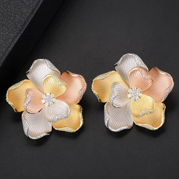 

missvikki Noble Symbol Luxury Tricolor Stud Earrings for Women Wedding Engagement Accessories Anillos Top Quality High Grade