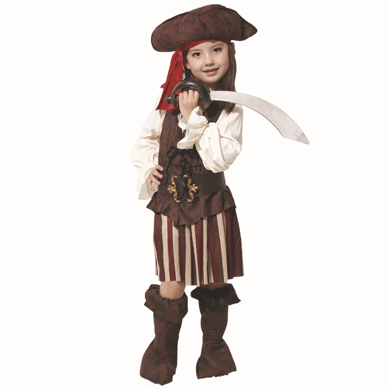 Kid Girl Pirate Fancy Dress Caribbean Capain Cosplay Halloween Book Week Costume