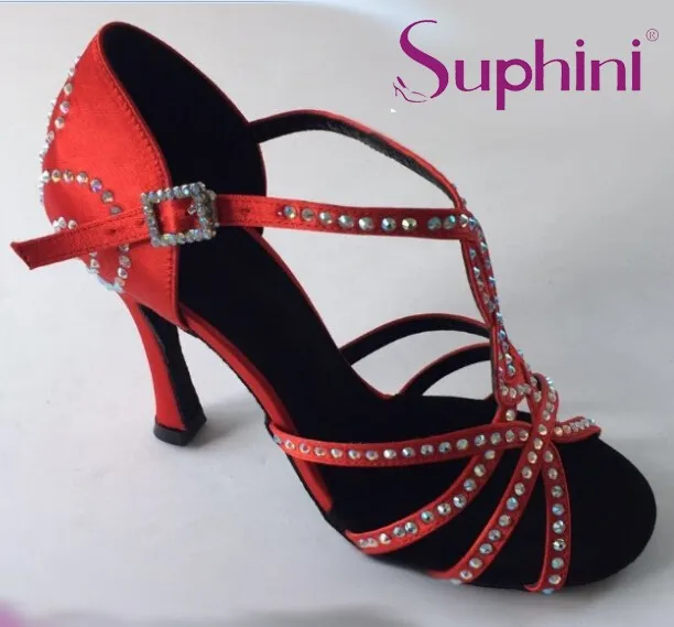 Suphini Синий Атлас доступны Женская танцевальная обувь профессиональная практика латинские танцевальные туфли многоцветный сатин Сальса обувь - Цвет: Red 10cm heel