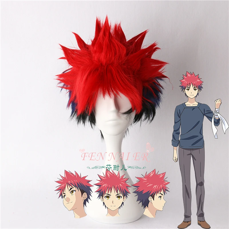 

Tokyo Anime Shokugeki no Soma Yukihira soma cosplay wig mens Yukihira soma red mix blue hair costumes