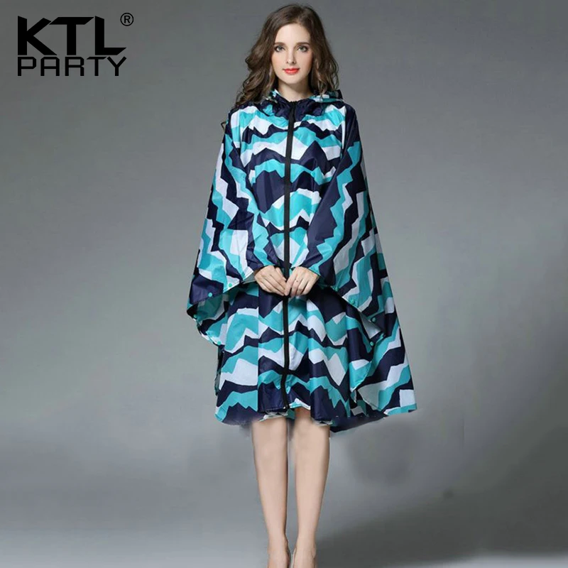 

KTLPARTY Womens light fabric rian poncho with zip female fashion rainwear lady Windproof cute raincoat womens rain overcoat