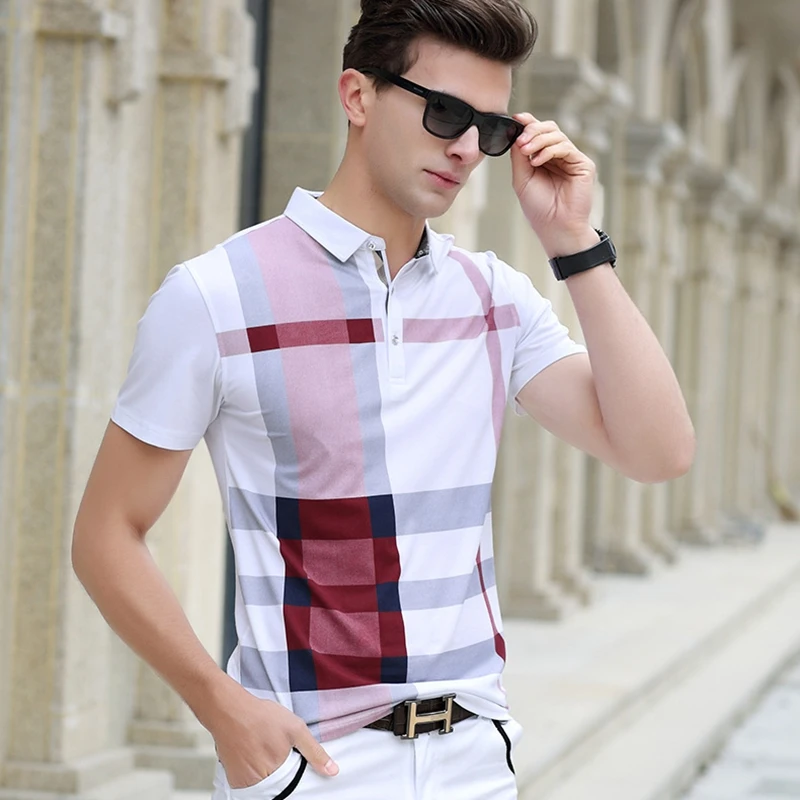 2020 summer polo shirt men's brand clothing cotton short sleeve business casual plaid designer homme camisa breathable plus size
