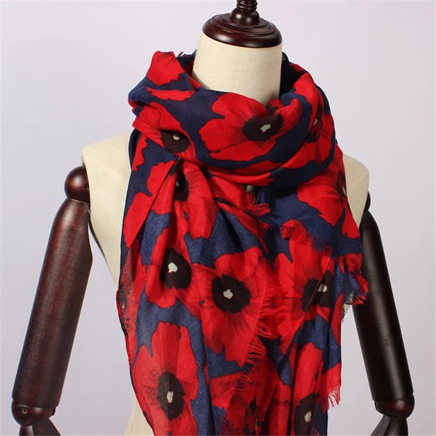 

2019 Women Scarf Vintage Poppy Floral Viscose Scarves New Design Shawls and Wraps Lady Fringe Pashmina Muffler Hijab Foulard Cap