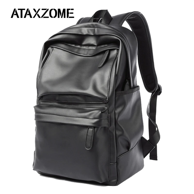 

ATAXZONE New High Quality PU Fashion Simple Backpack Men 14 inch Large Capacity Waterproof Universal Backpack