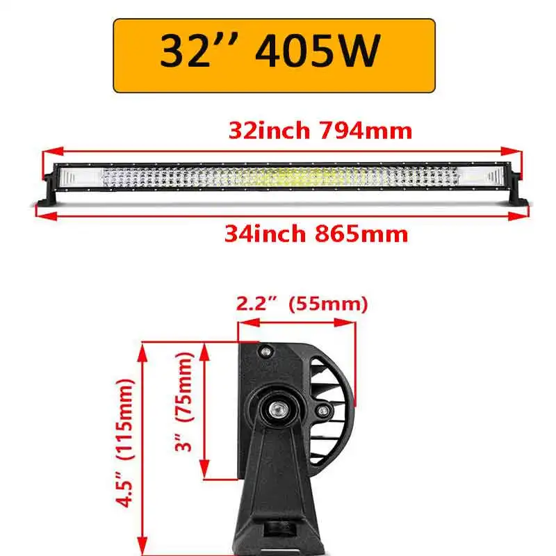 Auxtings 2" 32" 4" 52" дюймовый светодиодный светильник бар рабочий светильник 7D адвокатского сословия СИД 3 ряда 4x4 грузовик ATV автомобилей для бездорожья Led дальнего света прямые светильник бар - Цвет: 405W no wiring