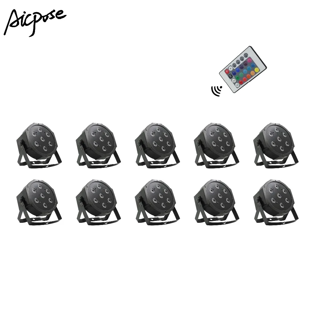 

10Pcs/lots Remote Par lights 7x12w Small Lens RGBW 4 in 1 7*12w With Remote Control Fat Par Led Disco DJ Bar Stage Light