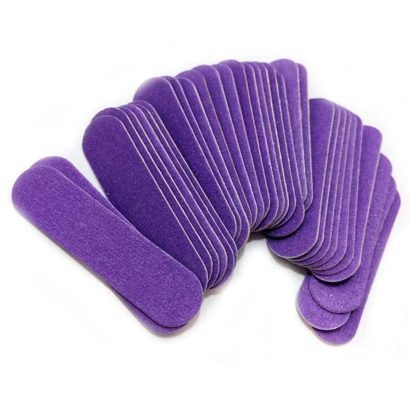 Новинка 100 шт Мини пилочка для ногтей, фиолетовый цвет, модная Шлифовальная Пилка Для Ногтей, буферная полировка древесины, limas para manicura