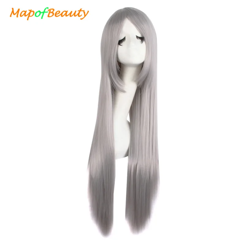 

MapofBeauty 32inch Silver gray long straight cosplay wig Heat Resistant Natural wigs for women Synthetic Hair Fake Hairstlyes