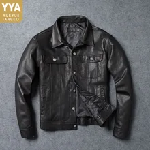 Весенняя Осенняя мужская куртка из натуральной кожи, тонкая короткая однобортная кожаная куртка размера плюс 5XL, винтажная Мужская куртка из овчины