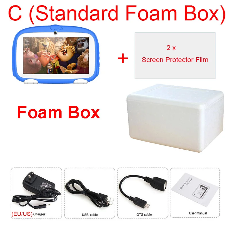 C(Standard Foam Box) WeCool K7-Plus Детский планшетный ПК 7 дюймов четырехъядерный 1 Гб+ 8 Гб детские игры планшет Дети Образование приложение предназначено для детей подарок на день рождения - Комплект: C(Standard Foam Box)