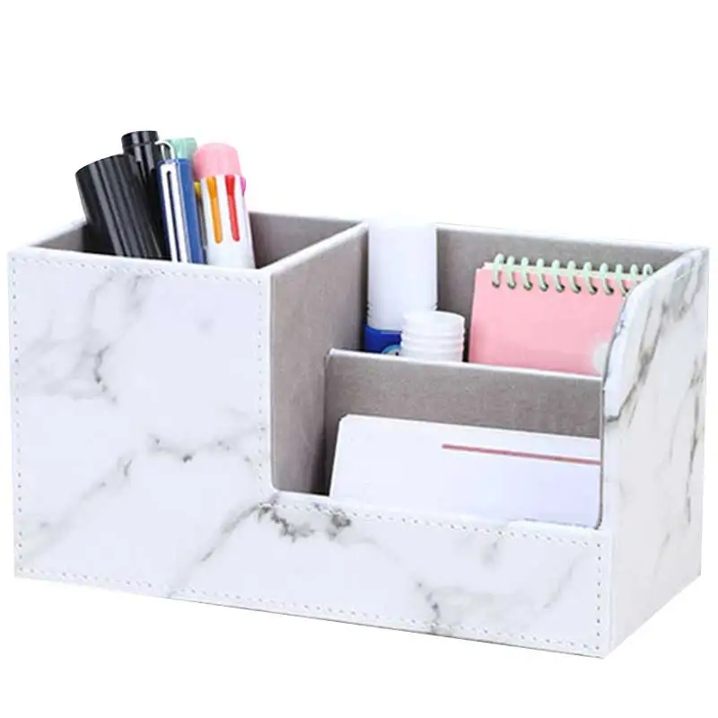 Marble Улучшенный 1 шт. Многофункциональный ПУ Настольный Органайзер канцелярская ручка коробка для хранения Органайзер DU55 - Цвет: Marble