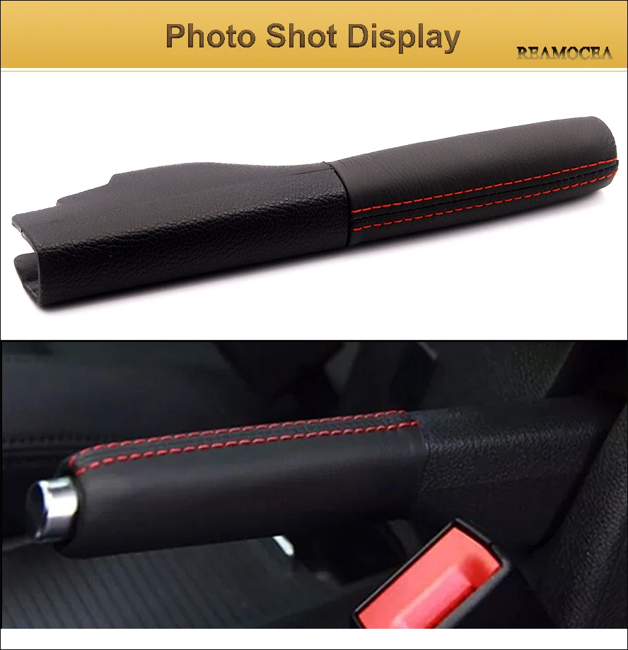 Reamocea 1Pc Genuine Leather Handbrake Parking Brake Handle Grips Cover Replacement 1KD711461A 1K0711461 For VW Golf Sagitar (7)