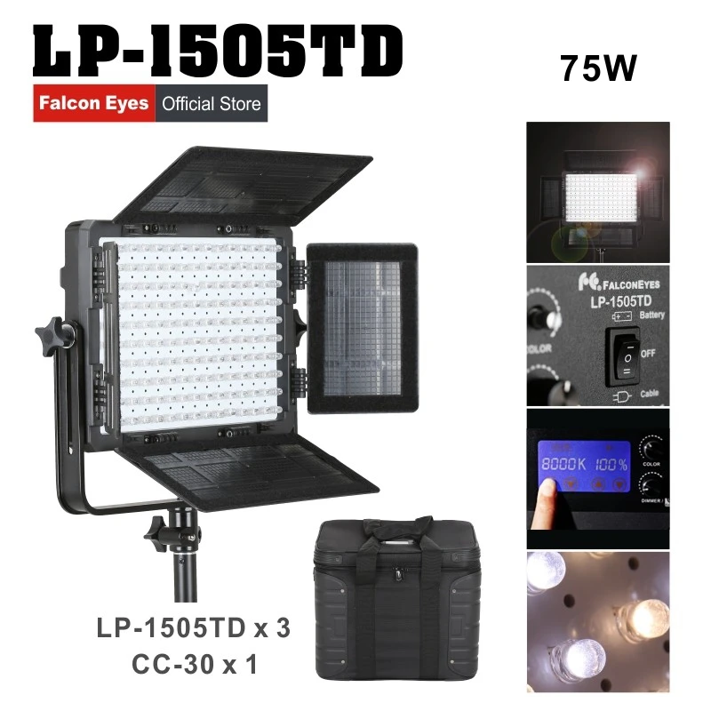 1505ä¸ç¯å¥è£à¹à¸«à¸¢à¸µà¹à¸¢à¸§à¸à¸² 2 XLot 75 à¸§à¸±à¸à¸à¹ LED à¹à¸à¸à¸à¸²à¸£à¸à¹à¸²à¸¢à¸&nbsp;à¸²à¸à¸§à¸´à¸à¸µà¹à¸­à¹à¸ªà¸à¹à¸à¸ Dimmable à¸à¸³à¹à¸ªà¸à¸ªà¸à¸¹à¸à¸´à¹à¸­ 150 à¸à¸´à¹à¸ LED à¹à¸ªà¸à¸­à¸¢à¹à¸²à¸à¸à¹à¸­à¹à¸à¸·à¹à¸­à¸ LP-1505TD yongnuo nanguang godox CY Falcon Eyes 2XLot 75W Halka Gudbinta LED Sawir Video Fududucda iftiinka Isticmaalka Muuqa