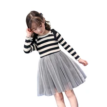 Детское платье г. новое осенне-зимнее платье с длинными рукавами для девочек-подростков от 4 до 14 лет вечерние платья принцессы для девочек, вязаные платья в полоску