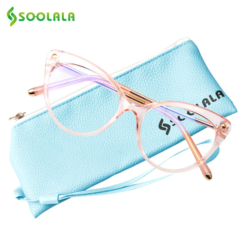 SOOLALA TR90 gafas de lectura de Ojos de gato con luz azul mujeres hombres Semi-Rimless Presbyopic gafas de protección ordenador