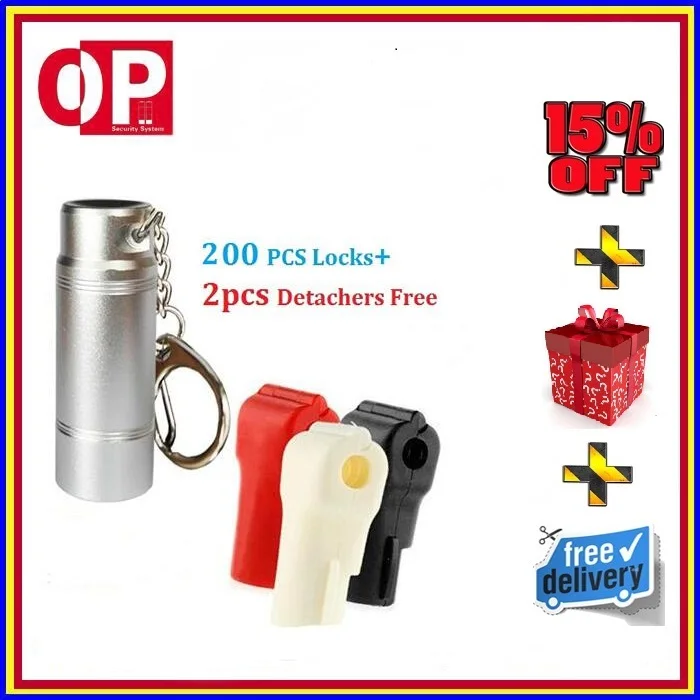 

200pcs Anti-Theft Shop EAS Retail Security Red Hook Lock for Stem Hook+2pcs Detacher