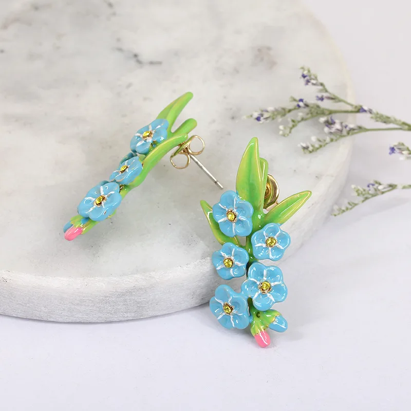 

New Arrivals Fashion Women European Style Original Design Flower Enamel Gold Romantic Earring 925 Silver Needles Jewelry