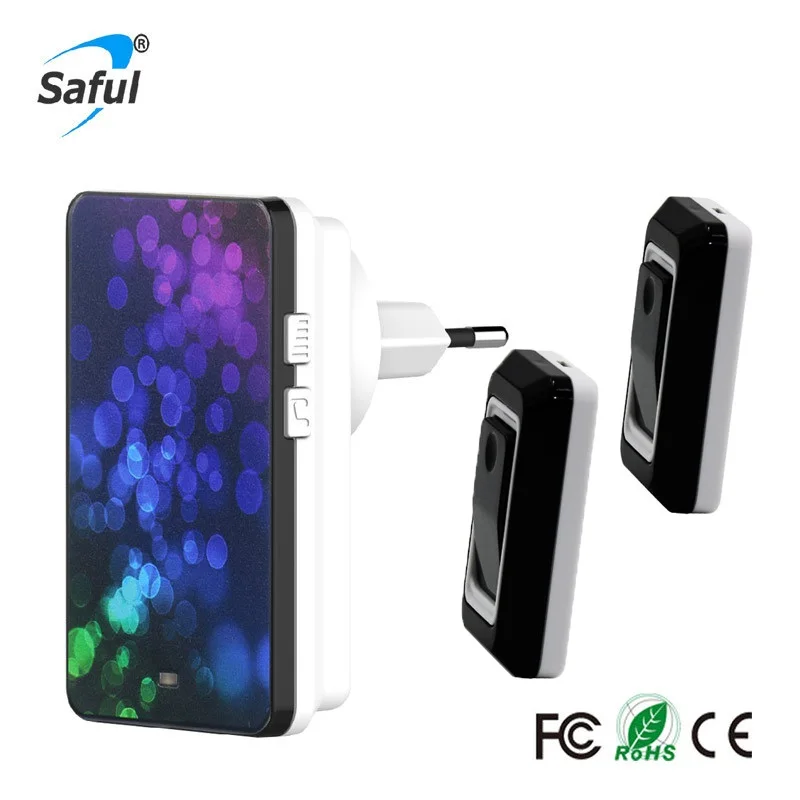 

Saful Rainproof Push Button Wireless Doorbell 28 Ringtones with 2 Outdoor Transmitter + 1 Indoor Receiver