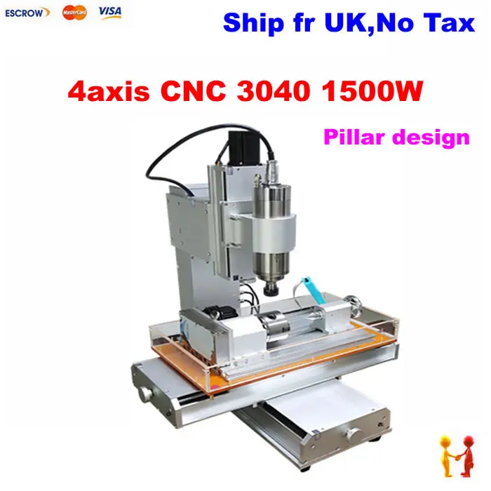 

(EU Free taxes!) 4 axis CNC router 3040 Pillar type metal carving machine 1500W spindle, with ball screw and water sink