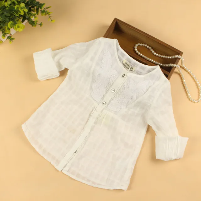 Baby Girls White Blouses Girls Long Sleeve White Shirts Kids Fashion Long Sleeve Blouse Free