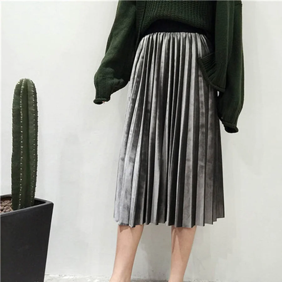 Весенне-осенние женские юбки Новая модная женская уличная длинная юбка с высокой талией Harajuku Женская плиссированная тонкая юбка - Цвет: Gray