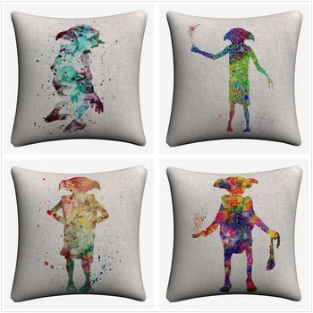 

Dobby Watercolor Harry Potte Art Decorative Cotton Linen Cushion Cover 45x45 cm For Sofa Chair Pillowcase Home Decor Almofada
