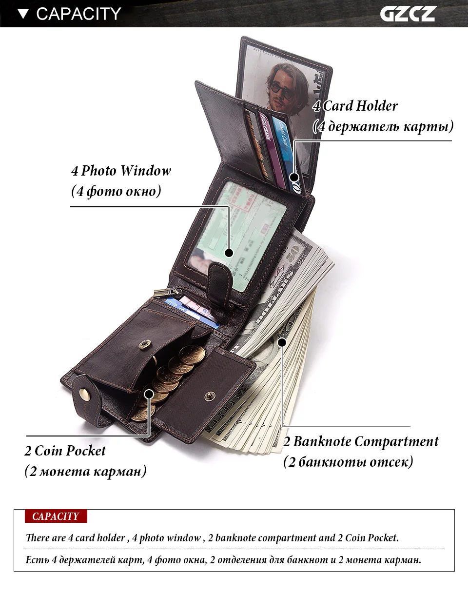 GZCZ гравировка натуральная кожа тройной складной мужской кошелек портмоне Мужской винтажный кошелек на молнии портмоне держатель для карт для мальчика