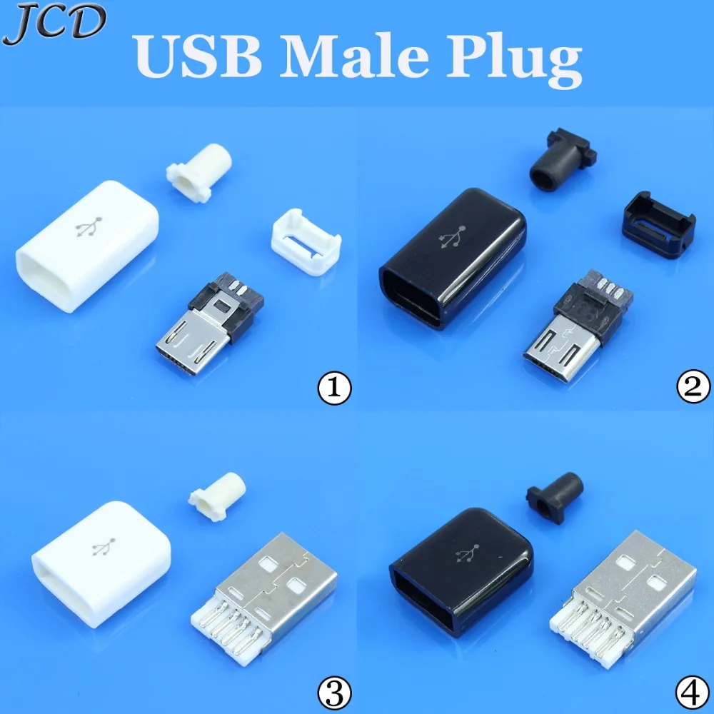 JCD DIY Micro USB 2.0 Male Plug Connectors Kit w/ Covers 5P Data Line