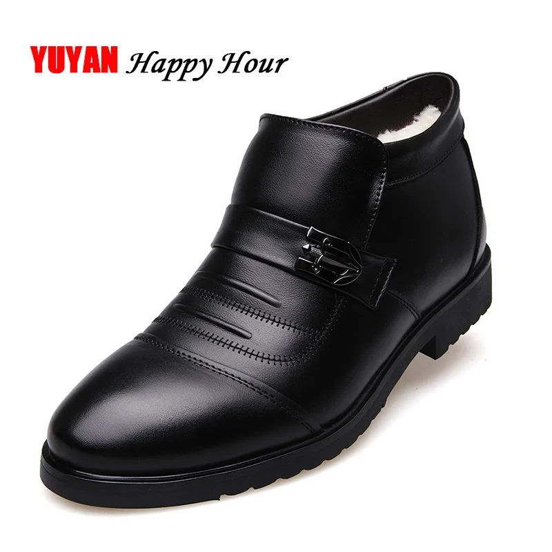 Tanie 100% oryginalne skórzane buty zimowe mężczyźni zimowe buty skóra bydlęca ciepłe buty pluszowe czarne chelsea boots Man botki KA439