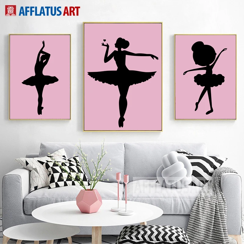

Ballet Dancer Girl Growth Wall Art Canvas Painting Nordic Posters And Prints Wall Pictures For Kids Room Baby Room Decor