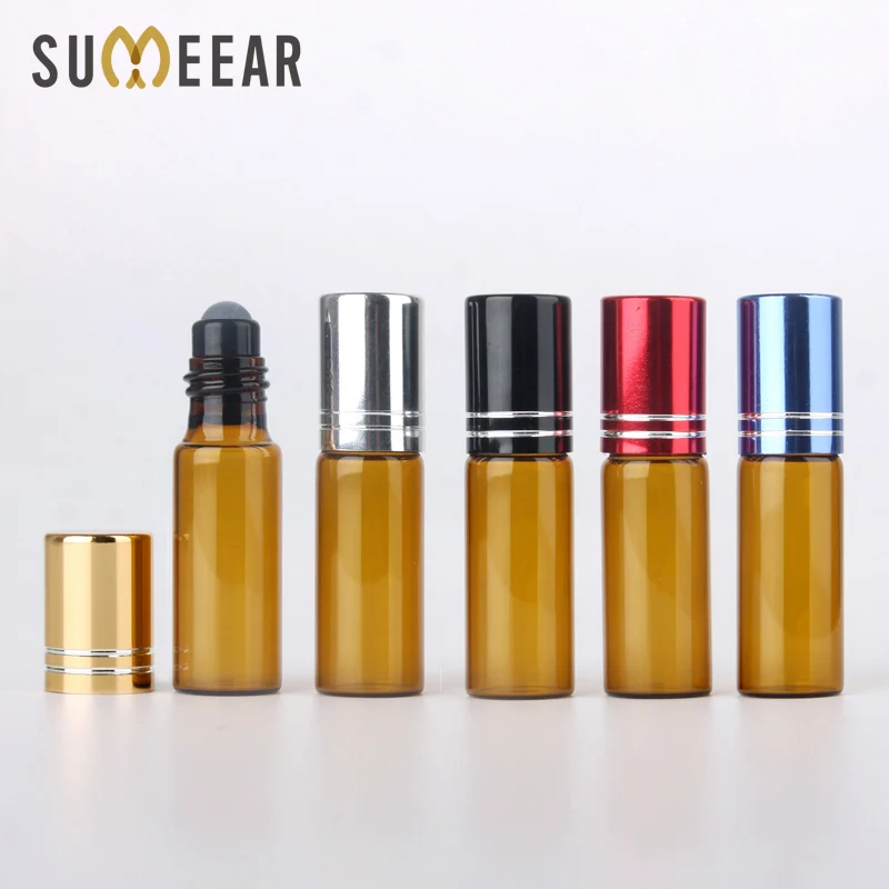 

100 Pieces/Lot 5ML Essential Oil Bottles Roll On Amber Glass Bottle Refillable Perfume Bottle Travel Bottle Cosmetic Container