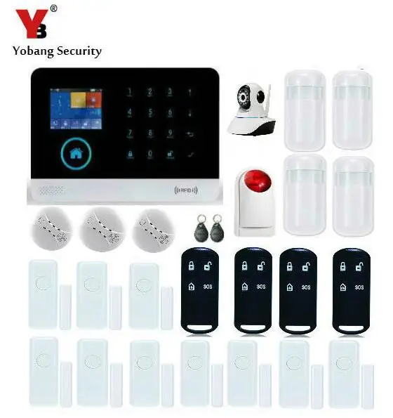 

YobangSecurity Wireless Home Security System Wifi GSM GPRS RFID Alarm System Wireless Siren IP Camera Smoke Fire Detector Sensor