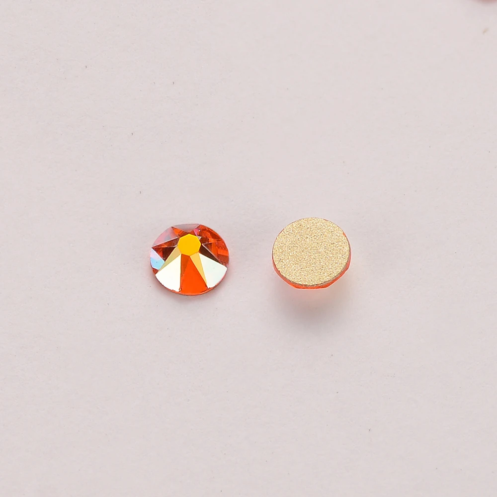 High Brilliance Orange AB Shimmer FlatBack Non-HotFix Rhinestones Nail Art Crystal 16 Facets Cut Flat Back Rhinestones