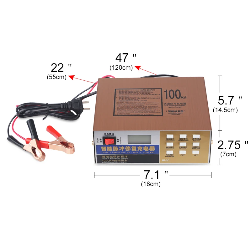 Intelligent Pulse Repair 12V/24V Car Battery Charger Motorcycle Auto Charging Smart 6-120Ah For Lead Acid Battery 110V 220V